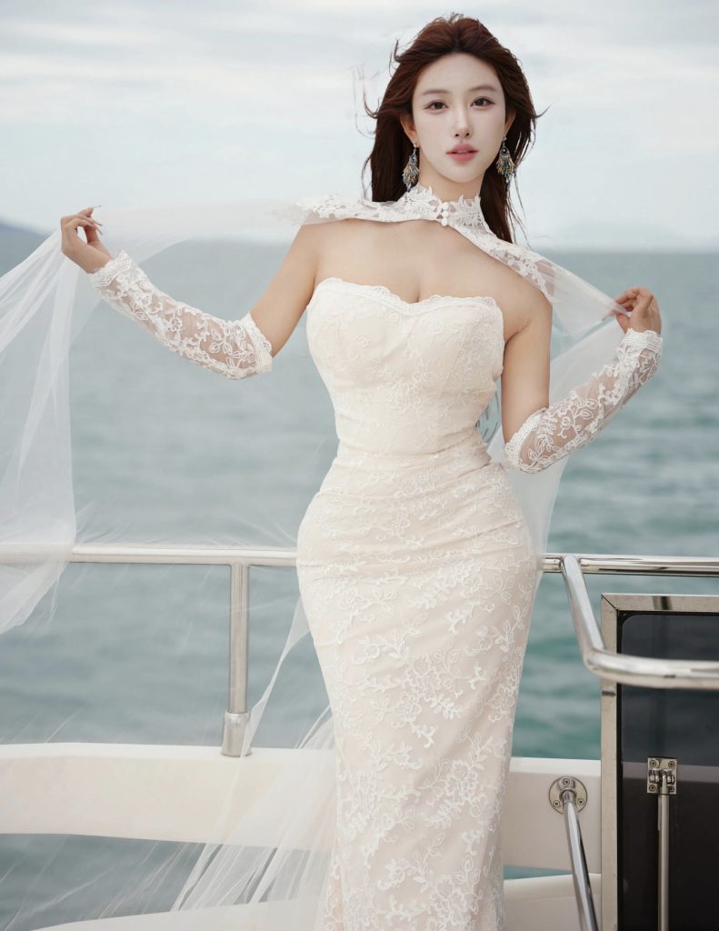 金允希Yuki秀人网Vol.11243游艇蕾丝婚纱写真高清图片