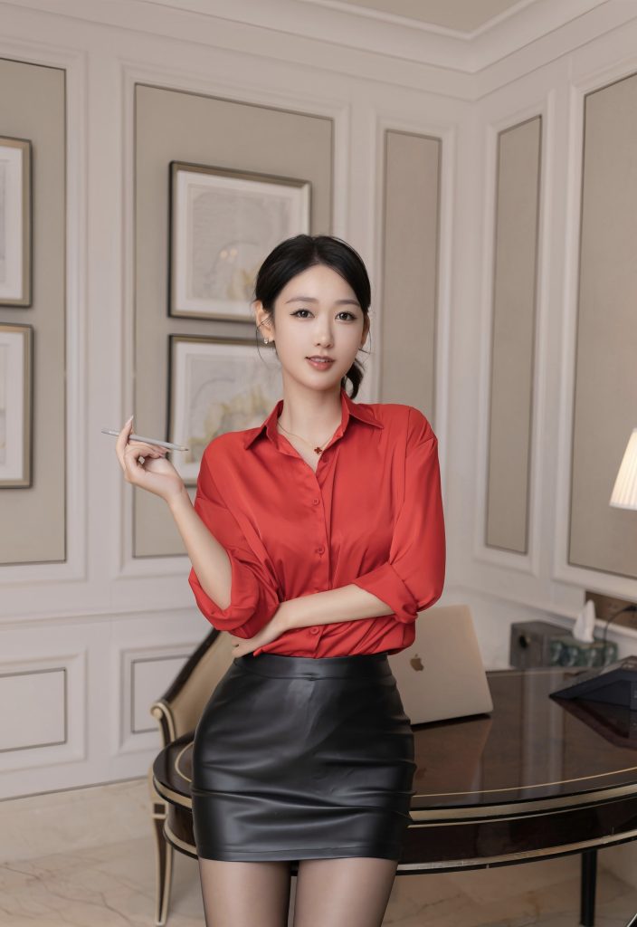 唐安琪秀人网Vol.11249红衬衫黑皮裙OL写真高清图片