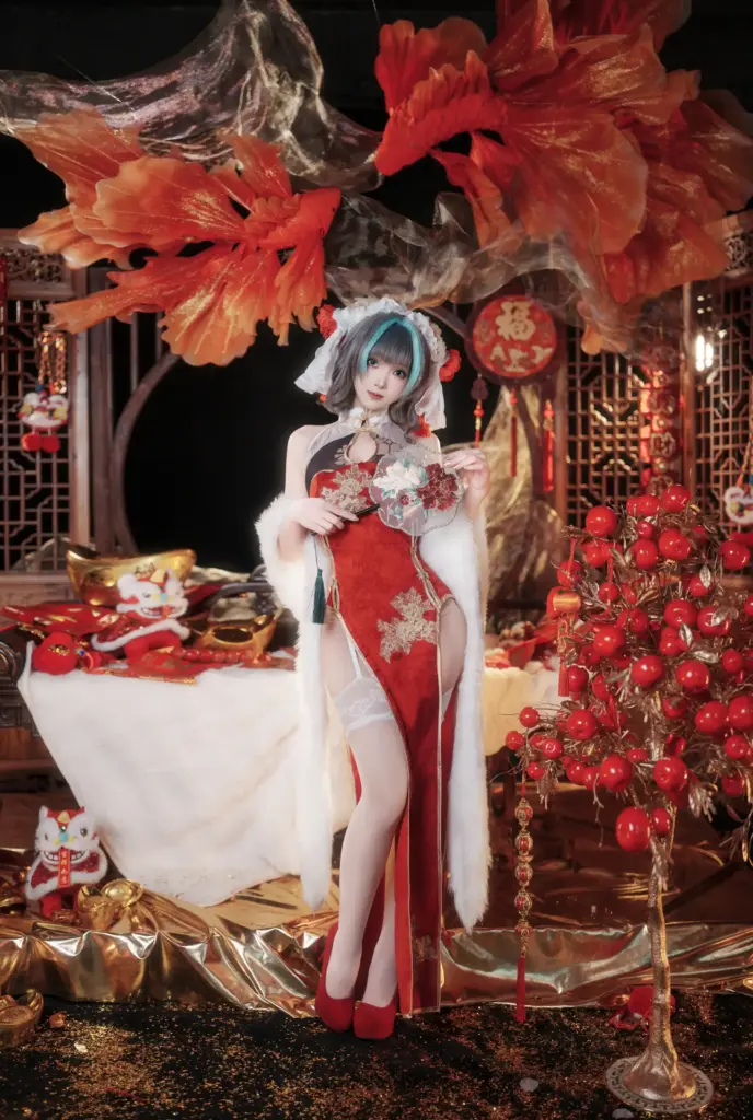 Bangni 邦尼 碧蓝航线柴郡新春旗袍 手持团扇优雅 cos