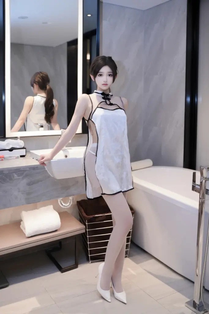 白色尖头高跟肉丝旗袍写真