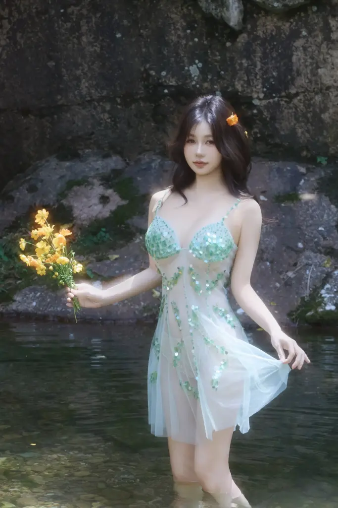 尹甜甜写真，手持黄色小花束森林精灵造型写真