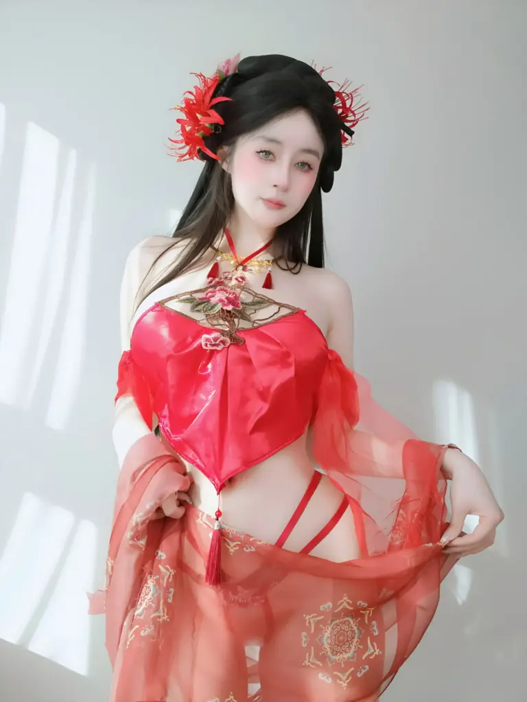 白银 81，红刺绣披帛古风温柔私房写真