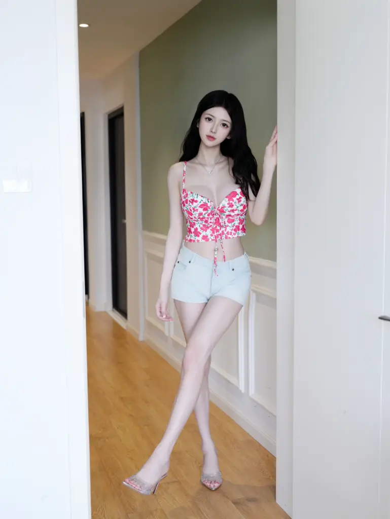 白小蝶，单手扶门框居家甜辣私房写真