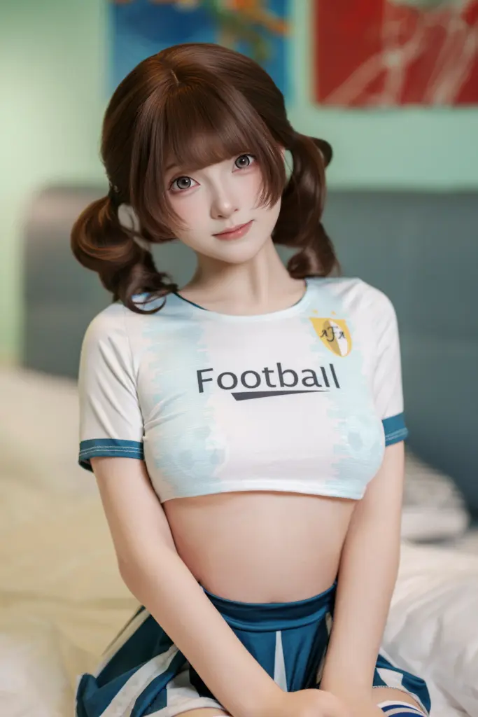 邦尼足球甜心 cos，Bangni 邦尼端坐床边，足球甜心主题日系运动风写真